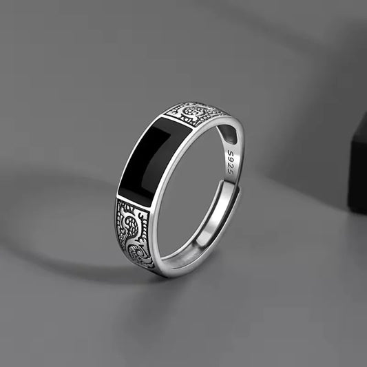 SamPanda 925 Sterling Silver Ring for men Minimalist Handmade Retro Black Stone Ring Party Jewelry Gift Prevent Allergy