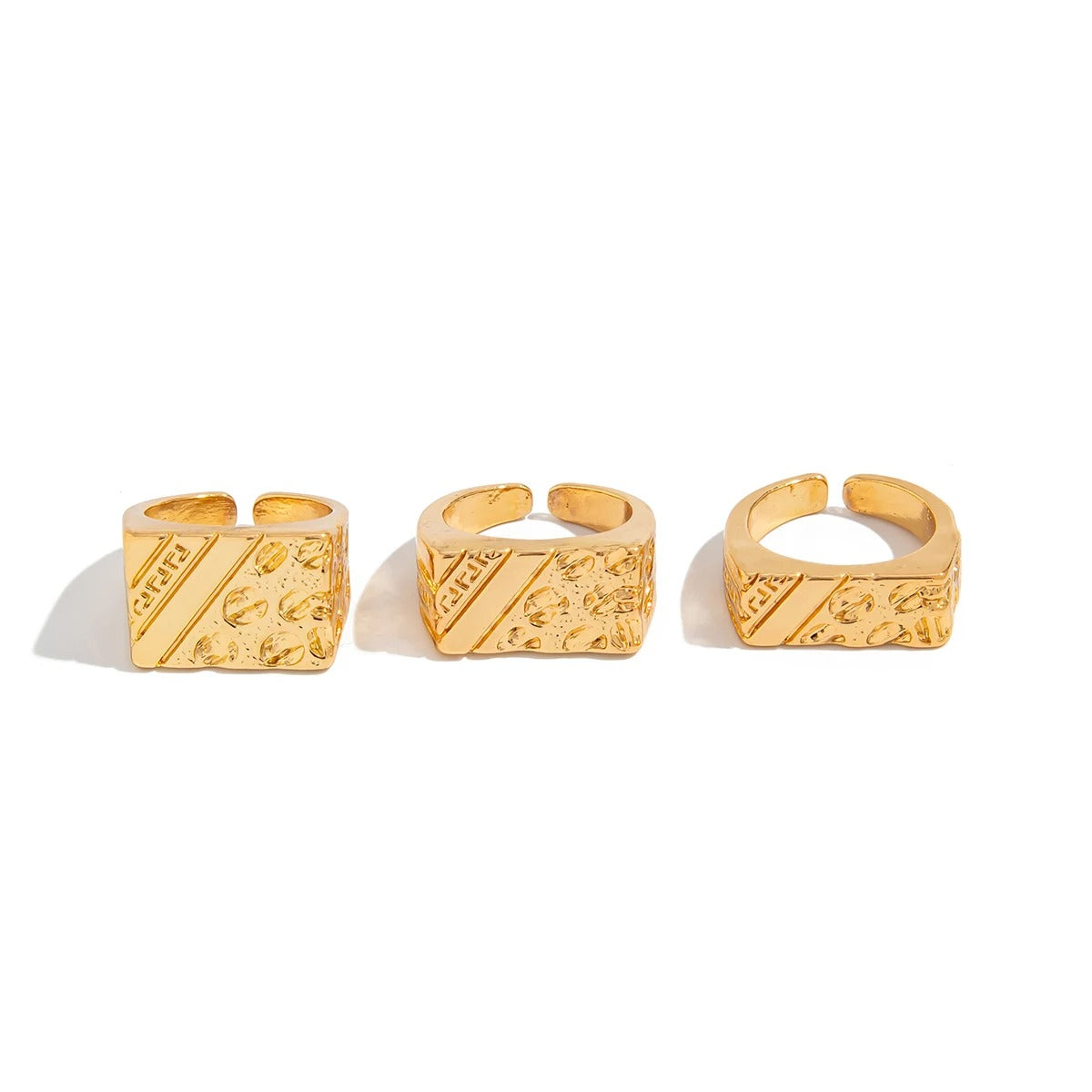 Ingemark 3Pcs/Set Trendy Vintage Gold Color Chunky Ring For Men 2025 Hip Hop Thick Rings Charm Finger Accessories Grunge Jewelry