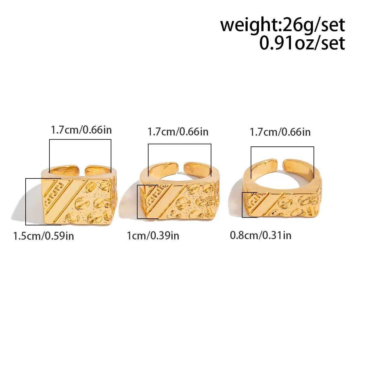 Ingemark 3Pcs/Set Trendy Vintage Gold Color Chunky Ring For Men 2025 Hip Hop Thick Rings Charm Finger Accessories Grunge Jewelry